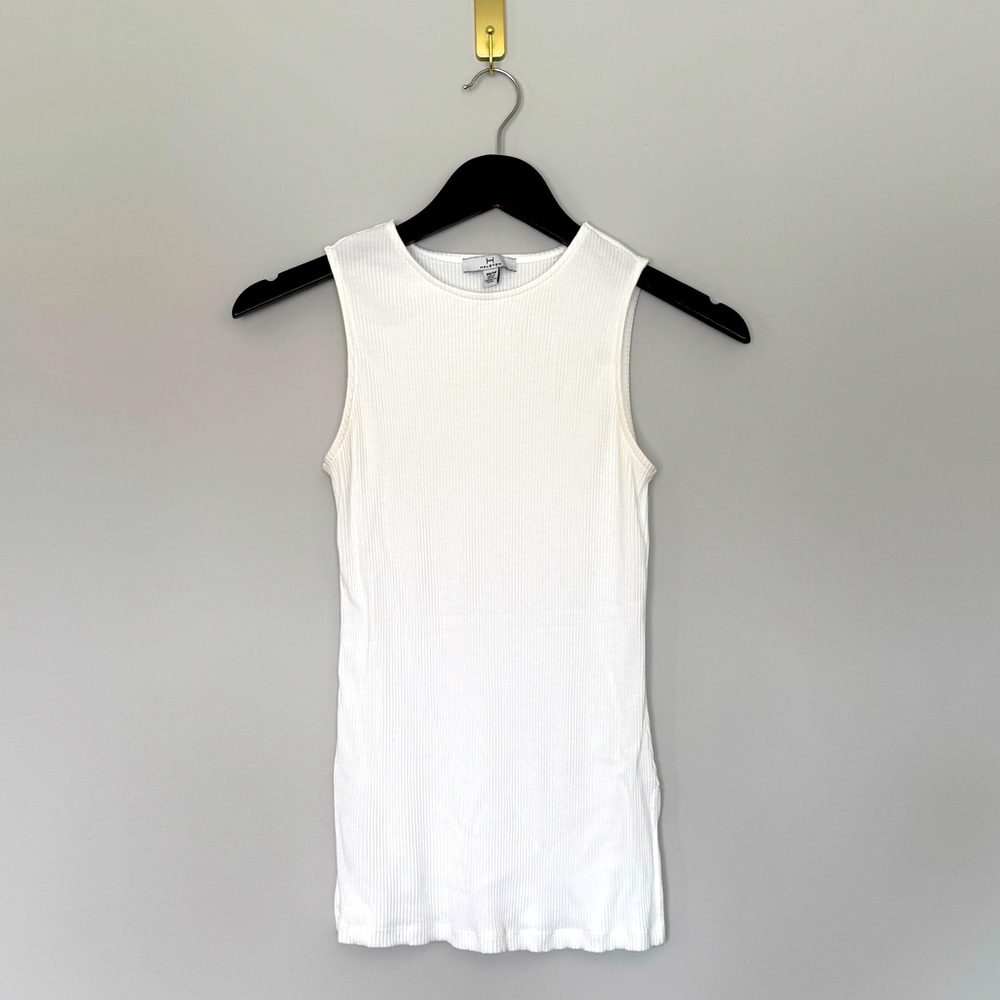 Halston Ribbed White Tank Top